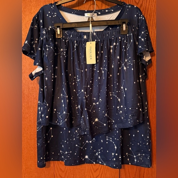 NWT Women’s 2 Piece Short Set Pajamas Size XL Constellation Pattern Navy Blue - Picture 3 of 14